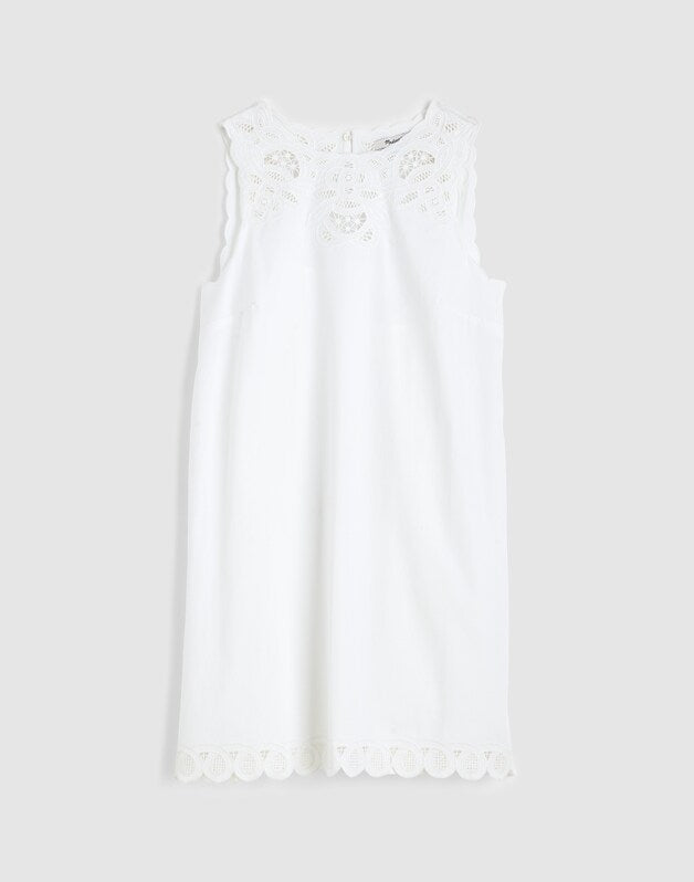 Embroidered Mini Shift Dress in Poplin WHITE
