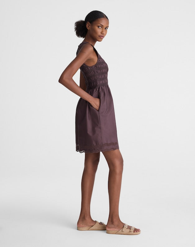 The Embroidered Melody Smocked Mini Dress CHOCOLATE PLUM