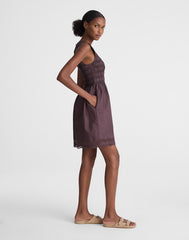 The Embroidered Melody Smocked Mini Dress CHOCOLATE PLUM