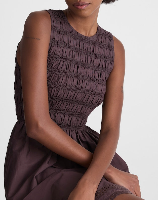 The Embroidered Melody Smocked Mini Dress CHOCOLATE PLUM