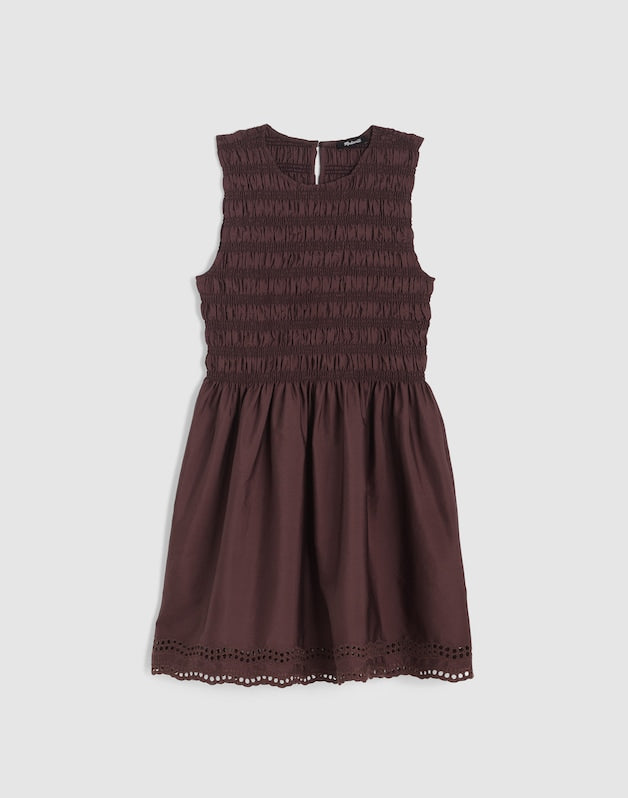 The Embroidered Melody Smocked Mini Dress CHOCOLATE PLUM