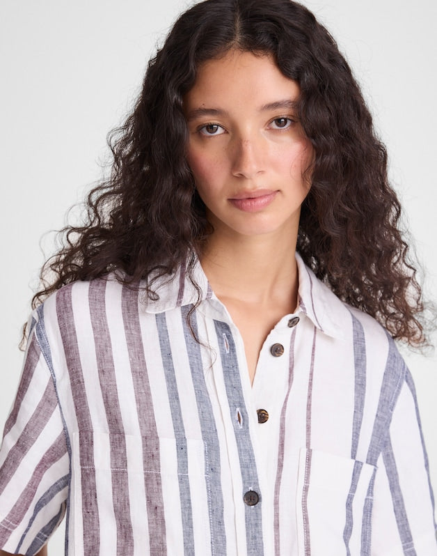 Relaxed Mini Shirtdress in 100% Linen WHITE