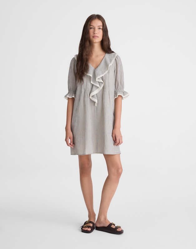 The Blaire Mini Dress BLACK AND IVORY MICRO STRIPE