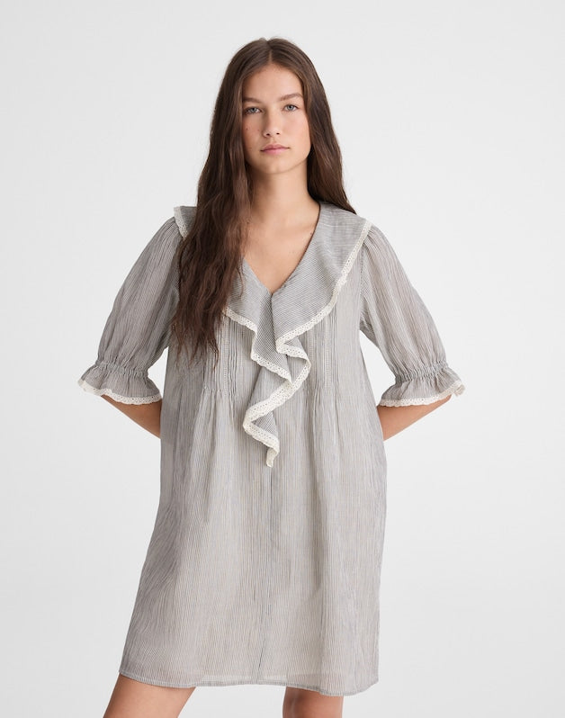 The Blaire Mini Dress BLACK AND IVORY MICRO STRIPE