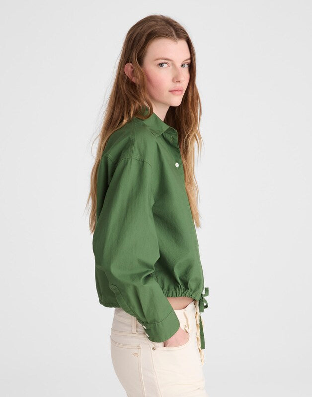 Drawstring Button-Up Shirt in Poplin GARDEN GREEN