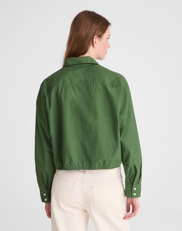 Drawstring Button-Up Shirt in Poplin GARDEN GREEN