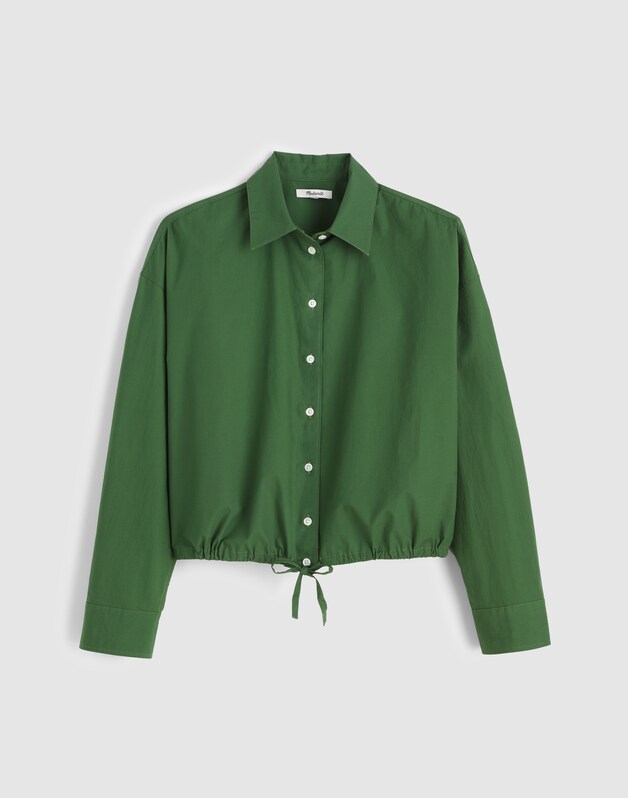Drawstring Button-Up Shirt in Poplin GARDEN GREEN