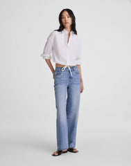 Drawstring Button-Up Shirt in Poplin WHITE