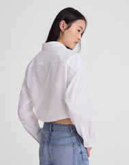 Drawstring Button-Up Shirt in Poplin WHITE