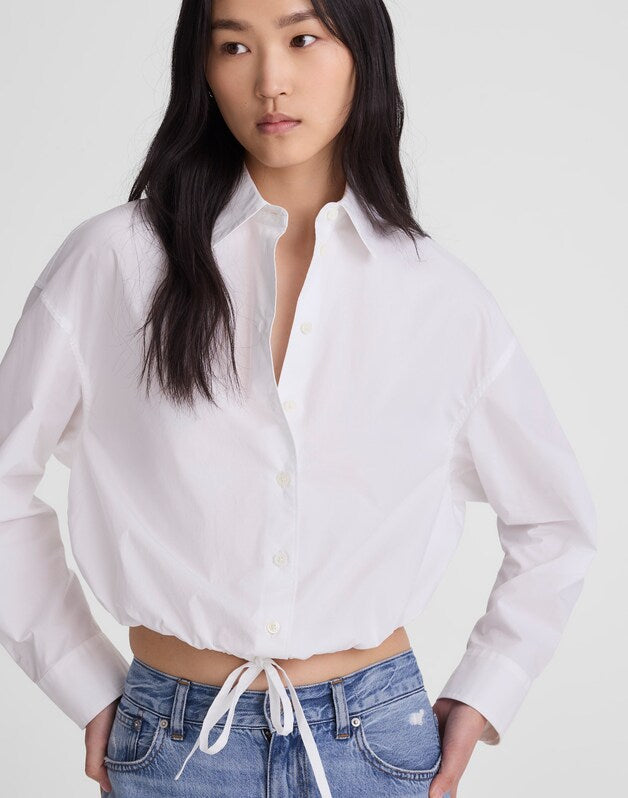 Drawstring Button-Up Shirt in Poplin WHITE
