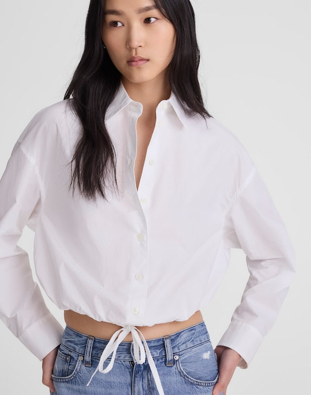 Drawstring Button-Up Shirt in Poplin WHITE