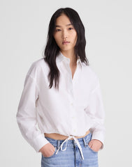 Drawstring Button-Up Shirt in Poplin WHITE