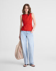 Cinched Boatneck Sleeveless Top in 100% Linen WILD POPPY