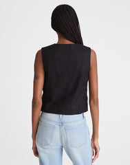 Button-Front Shell Top in 100% Linen JET BLACK
