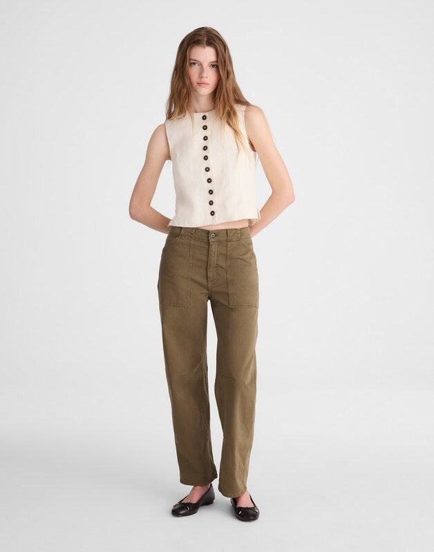 Button-Front Shell Top in 100% Linen IVORY LINEN