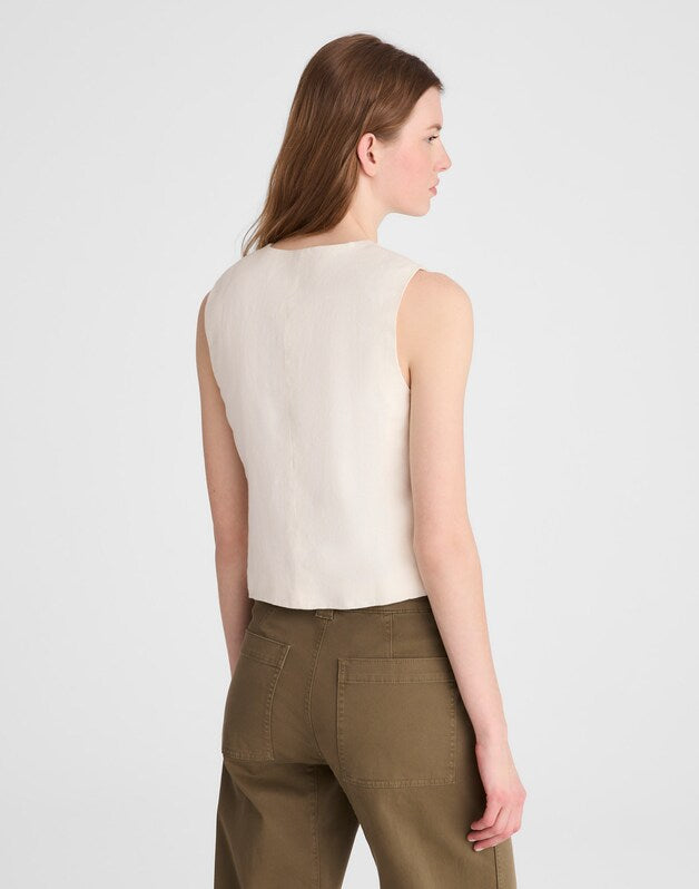Button-Front Shell Top in 100% Linen IVORY LINEN