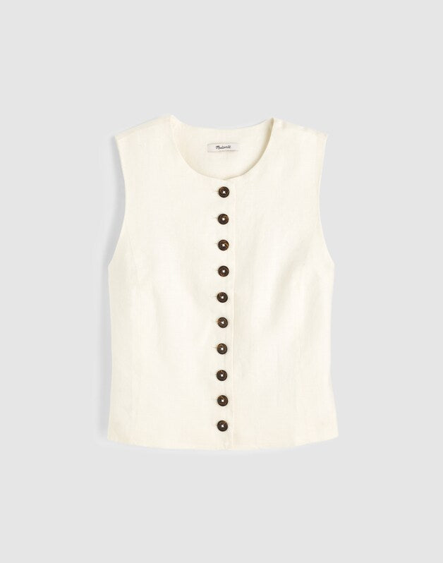 Button-Front Shell Top in 100% Linen IVORY LINEN