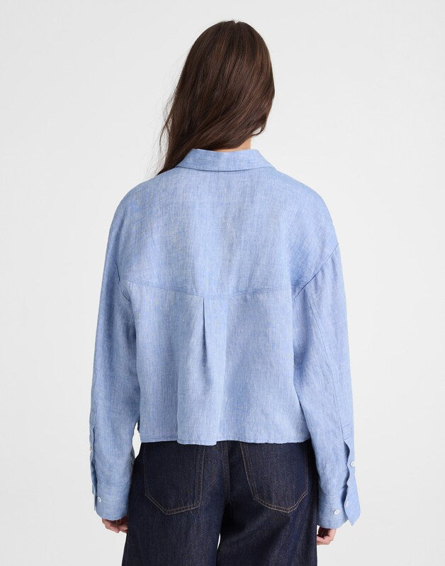 Straight-Hem Shirt in 100% Linen SUNFADED BLUE