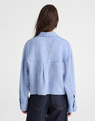 Straight-Hem Shirt in 100% Linen SUNFADED BLUE