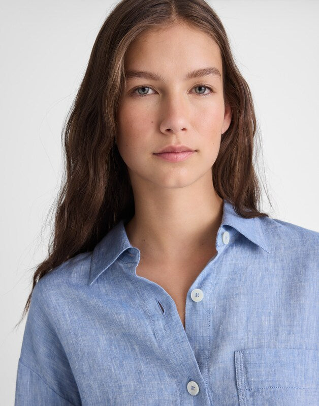Straight-Hem Shirt in 100% Linen SUNFADED BLUE