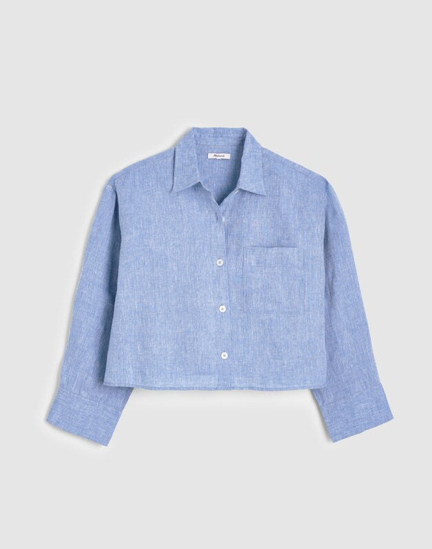 Straight-Hem Shirt in 100% Linen SUNFADED BLUE