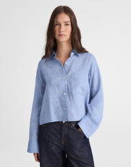 Straight-Hem Shirt in 100% Linen SUNFADED BLUE