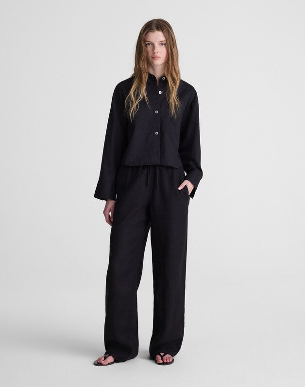 Straight-Hem Shirt in Linen-Cotton Blend JET BLACK