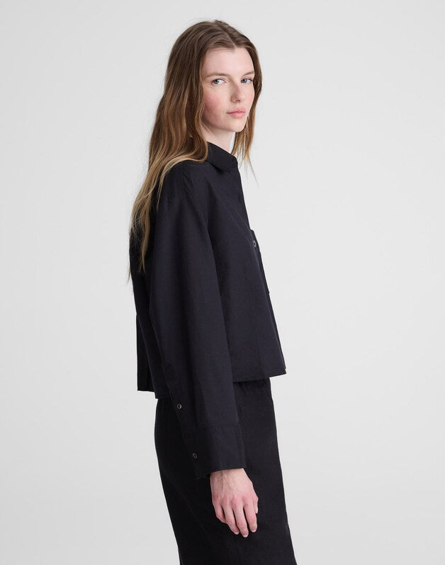 Straight-Hem Shirt in Linen-Cotton Blend JET BLACK