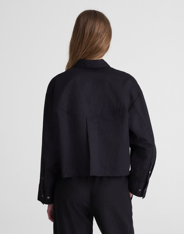 Straight-Hem Shirt in Linen-Cotton Blend JET BLACK