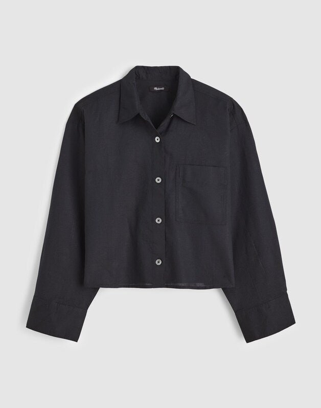 Straight-Hem Shirt in Linen-Cotton Blend JET BLACK