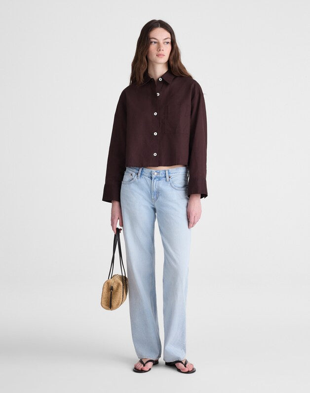 Straight-Hem Shirt in Linen-Cotton Blend COCOA