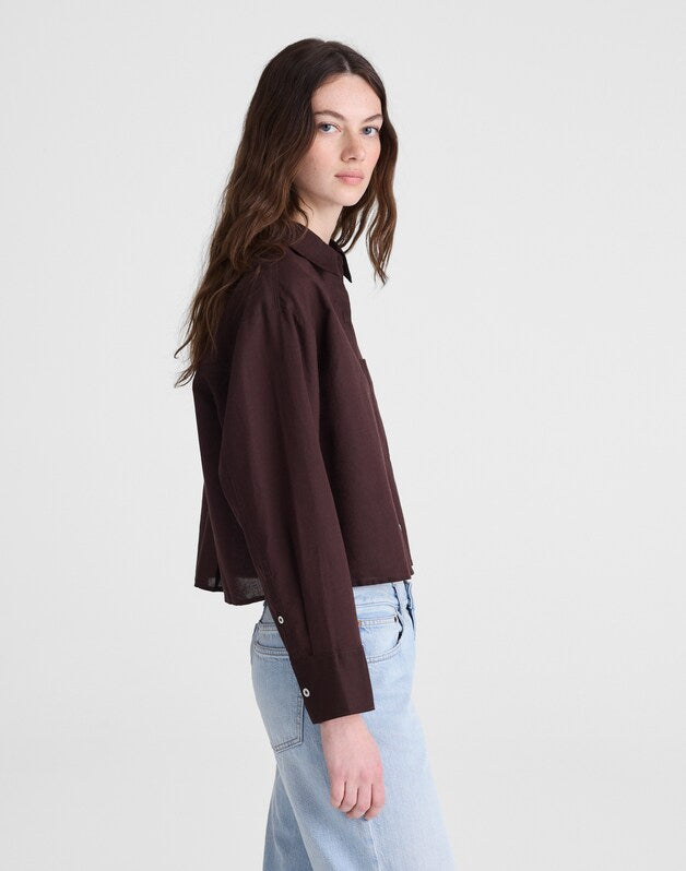 Straight-Hem Shirt in Linen-Cotton Blend COCOA