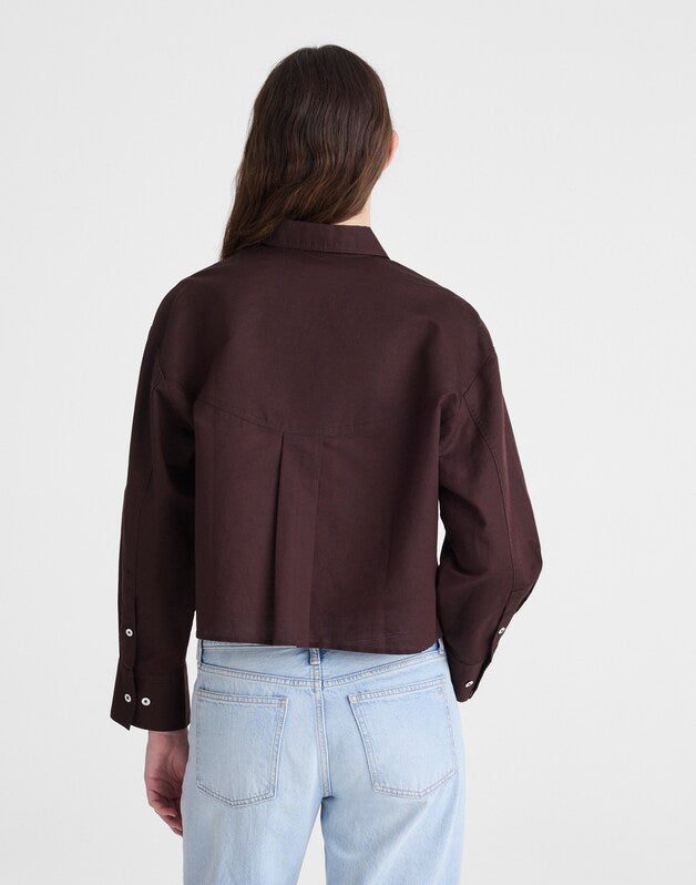 Straight-Hem Shirt in Linen-Cotton Blend COCOA