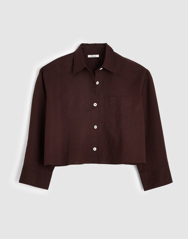 Straight-Hem Shirt in Linen-Cotton Blend COCOA