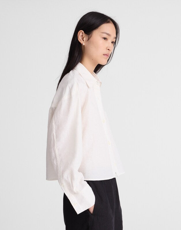Straight-Hem Shirt in Linen-Cotton Blend IVORY LINEN