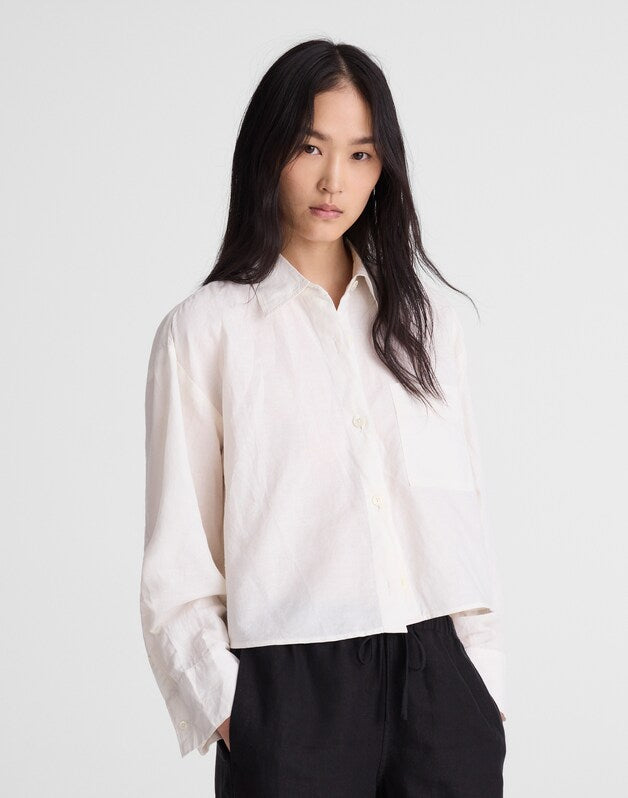 Straight-Hem Shirt in Linen-Cotton Blend IVORY LINEN