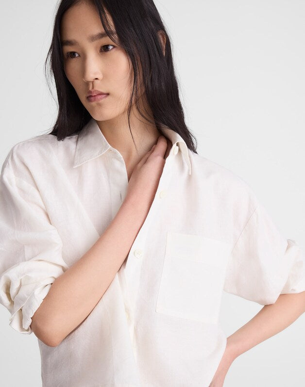 Straight-Hem Shirt in Linen-Cotton Blend IVORY LINEN