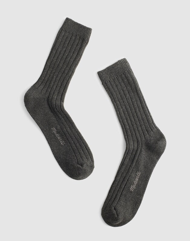 Ribbed Crew Socks in Cotton HTHR DARK GREY