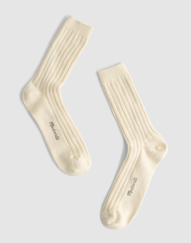 Ribbed Crew Socks in Cotton ANTIQUE CREAM