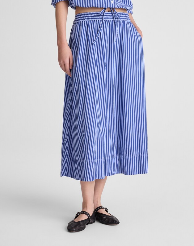 A-Line Midi Skirt in Striped Poplin FRENCH BLUE