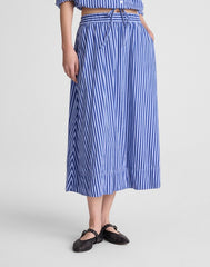A-Line Midi Skirt in Striped Poplin FRENCH BLUE