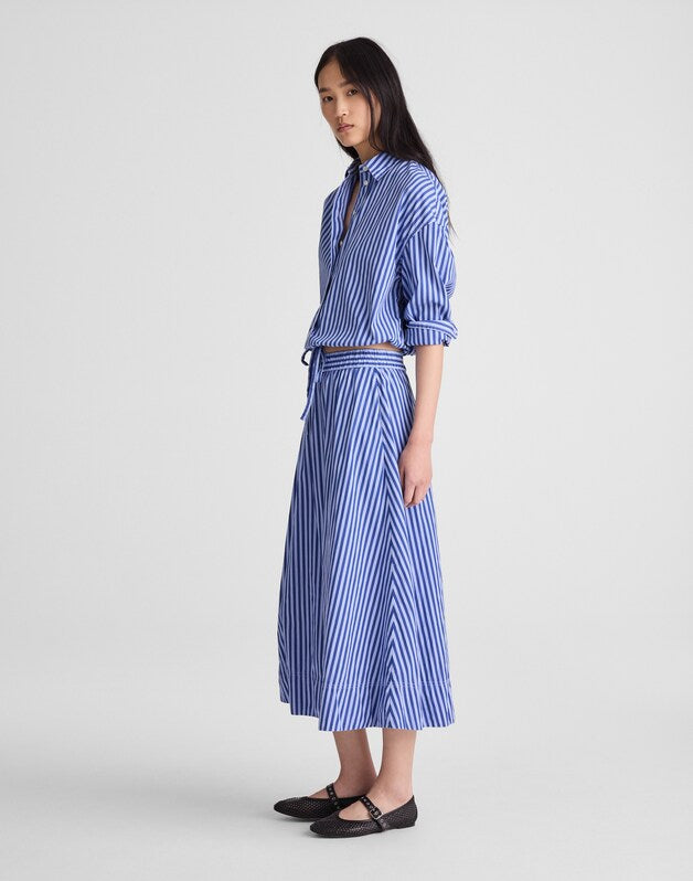 A-Line Midi Skirt in Striped Poplin FRENCH BLUE