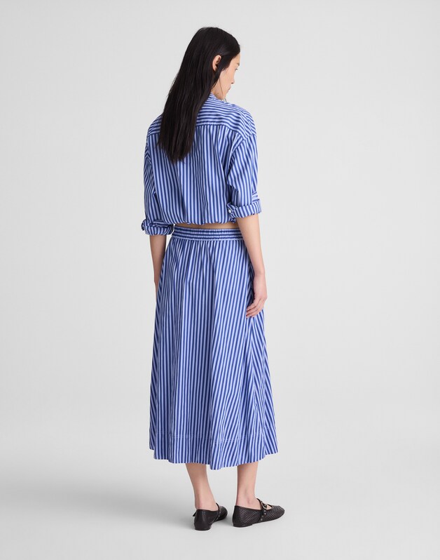 A-Line Midi Skirt in Striped Poplin FRENCH BLUE