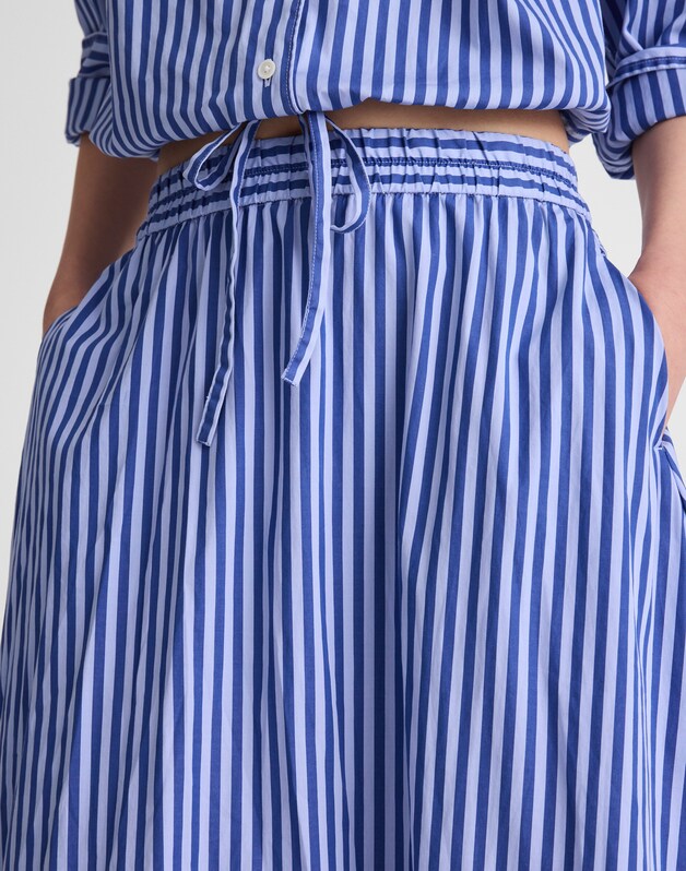 A-Line Midi Skirt in Striped Poplin FRENCH BLUE
