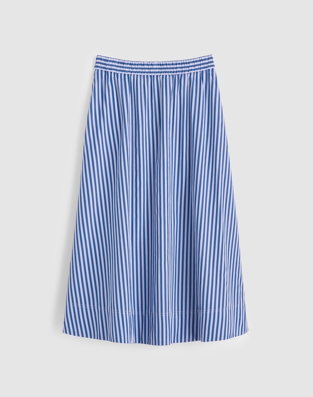 A-Line Midi Skirt in Striped Poplin FRENCH BLUE