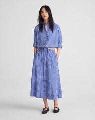 A-Line Midi Skirt in Striped Poplin FRENCH BLUE