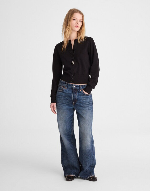 Button-Front Cardigan in 100% Cotton JET BLACK