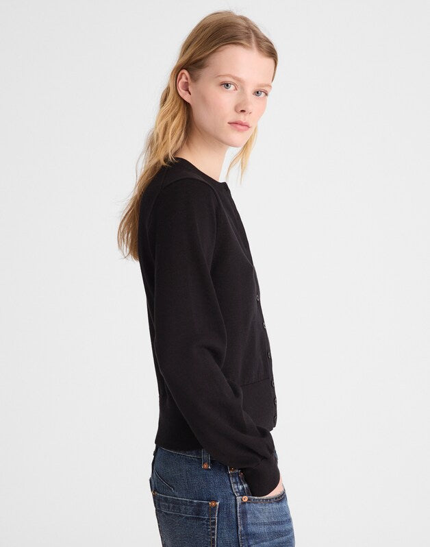 Button-Front Cardigan in 100% Cotton JET BLACK