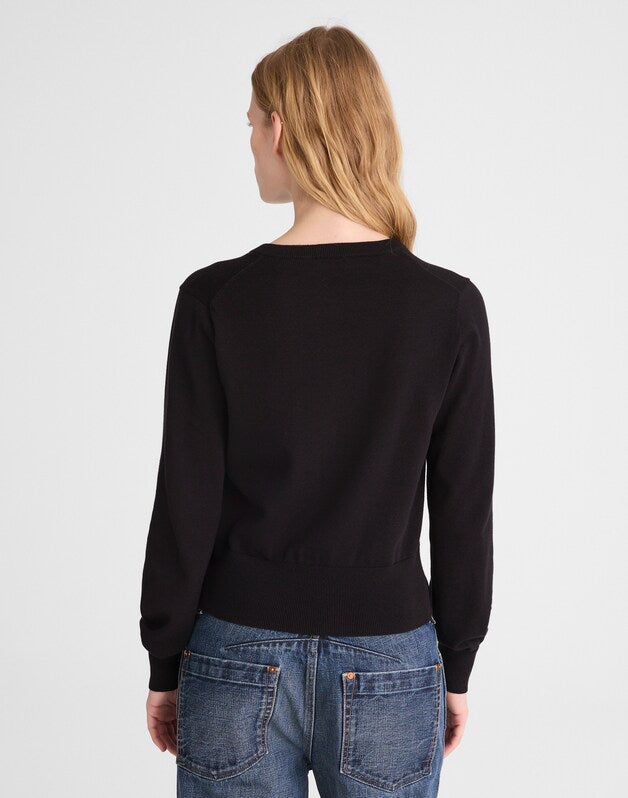 Button-Front Cardigan in 100% Cotton JET BLACK