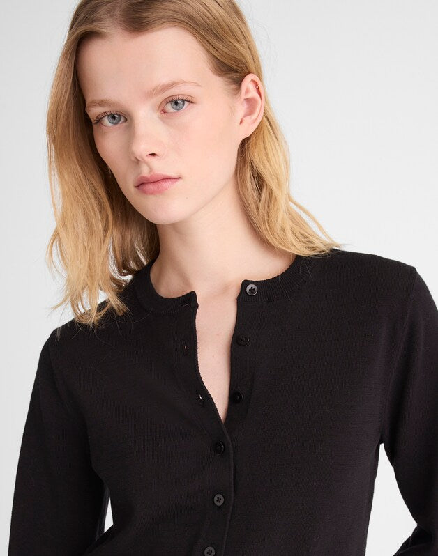 Button-Front Cardigan in 100% Cotton JET BLACK